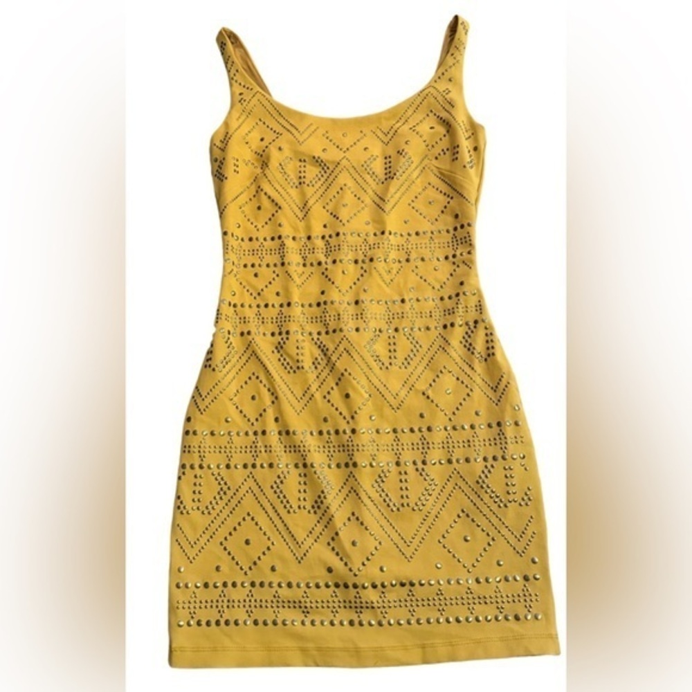 BEBE Yellow/Gold Studded Mini Dress